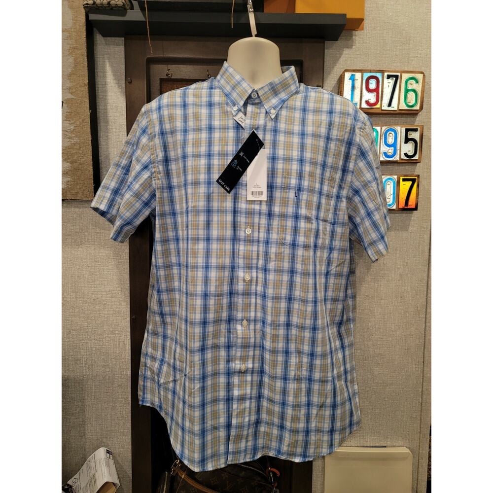 Linen Blend Shirt Mens SZ L button down Short‎ Sleeve western rodeo cowboy